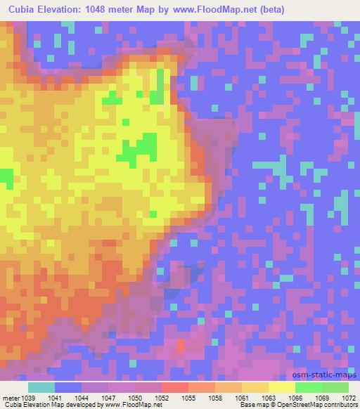 Cubia,Angola Elevation Map