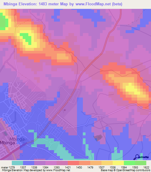 Mbinga,Tanzania Elevation Map