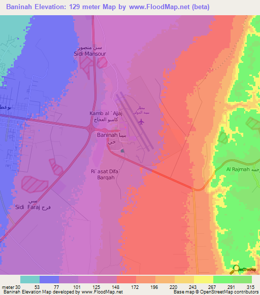 Baninah,Libya Elevation Map