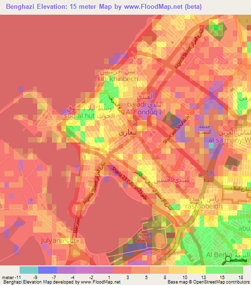 Benghazi,Libya Elevation Map