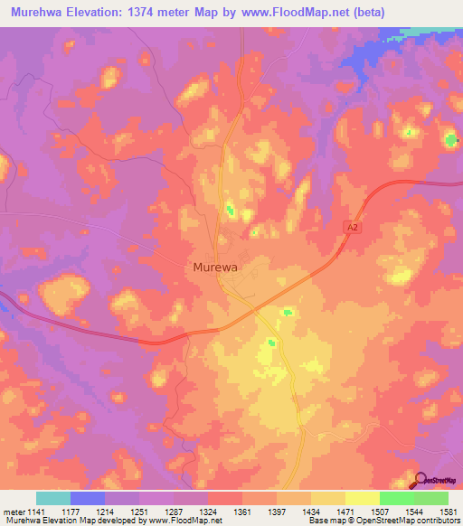 Murehwa,Zimbabwe Elevation Map