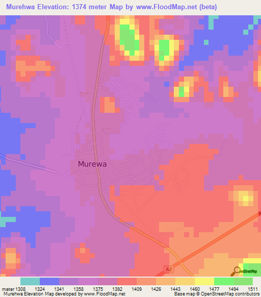 Murehwa,Zimbabwe Elevation Map