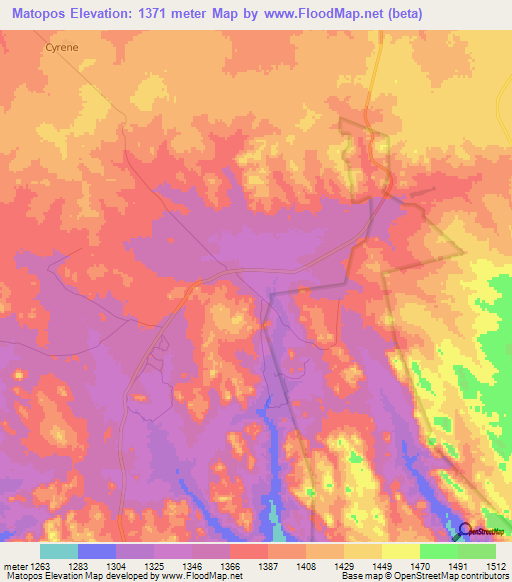 Matopos,Zimbabwe Elevation Map