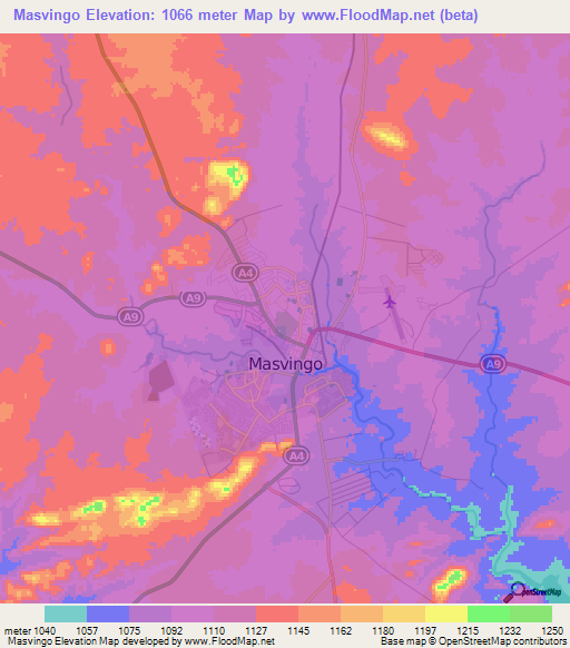 Masvingo,Zimbabwe Elevation Map