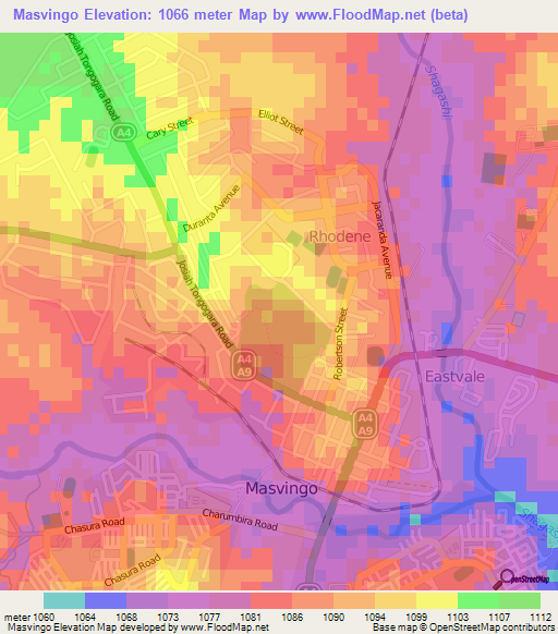 Masvingo,Zimbabwe Elevation Map