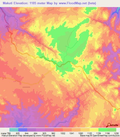 Makuti,Zimbabwe Elevation Map