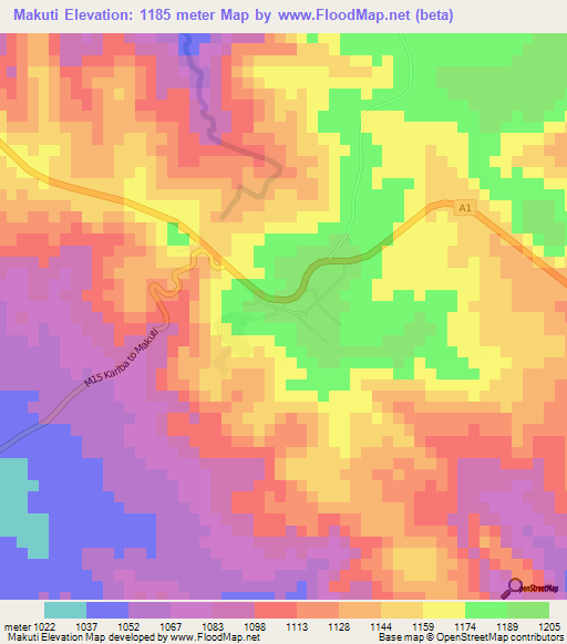 Makuti,Zimbabwe Elevation Map