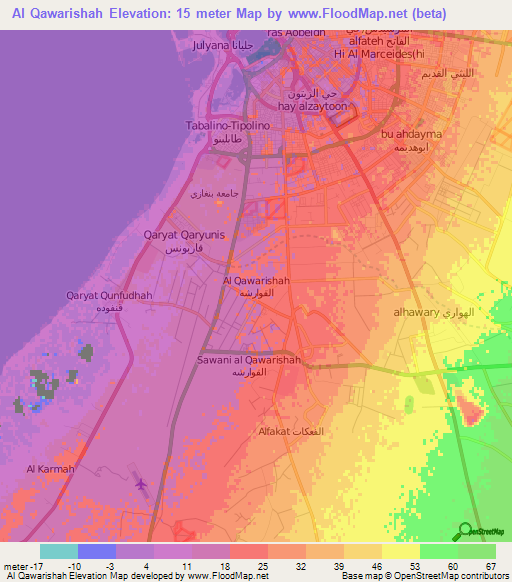 Al Qawarishah,Libya Elevation Map