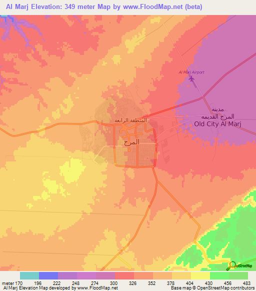 Al Marj,Libya Elevation Map