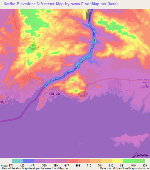 Kariba,Zimbabwe Elevation Map