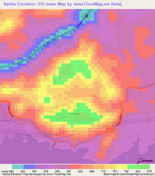 Kariba,Zimbabwe Elevation Map