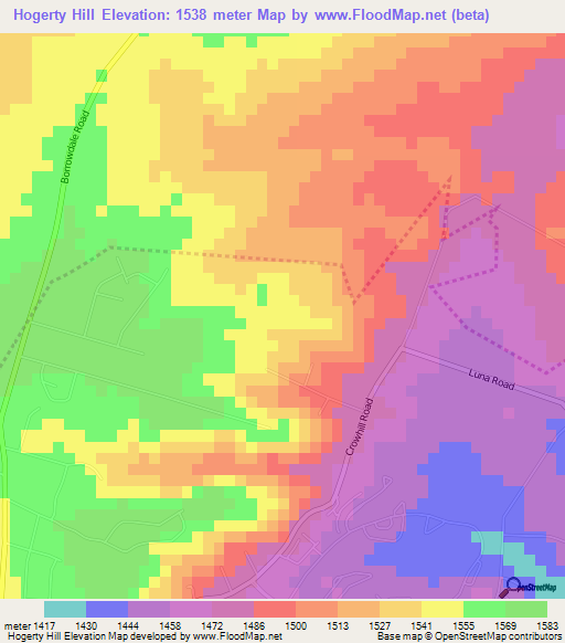 Hogerty Hill,Zimbabwe Elevation Map