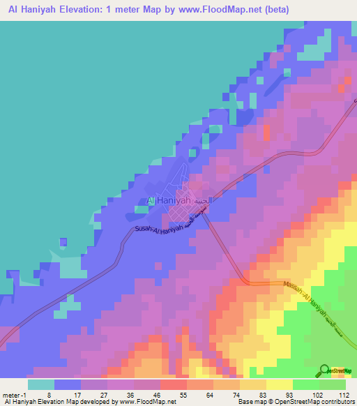 Al Haniyah,Libya Elevation Map