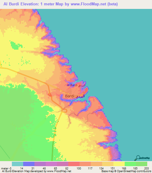 Al Burdi,Libya Elevation Map