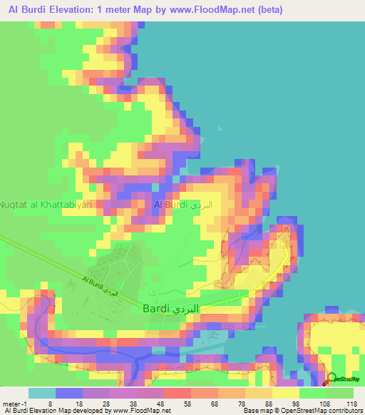 Al Burdi,Libya Elevation Map