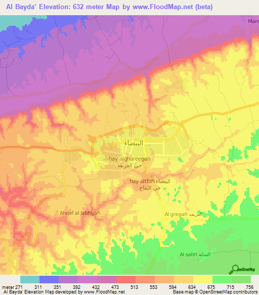 Al Bayda',Libya Elevation Map