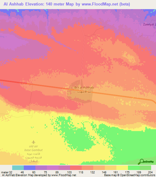 Al Ashhab,Libya Elevation Map