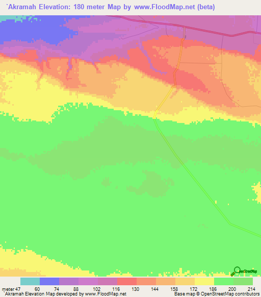 `Akramah,Libya Elevation Map