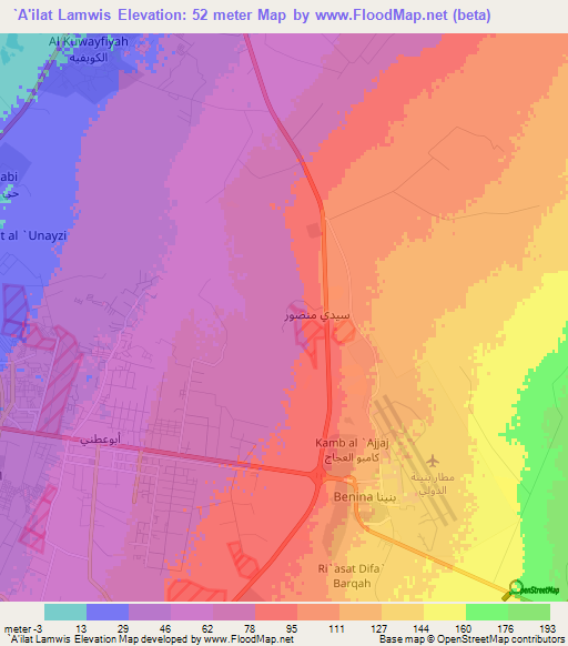 `A'ilat Lamwis,Libya Elevation Map