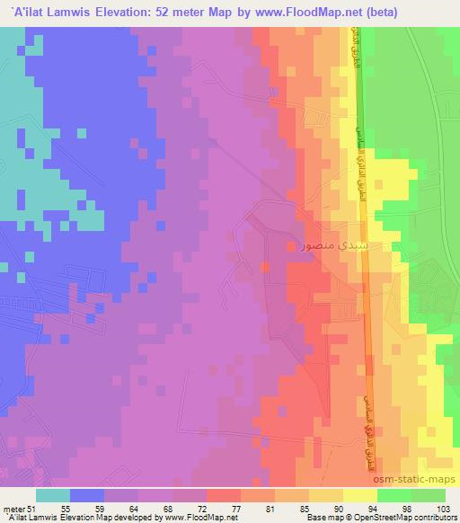 `A'ilat Lamwis,Libya Elevation Map