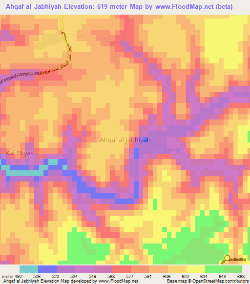 Ahqaf al Jabhiyah,Libya Elevation Map