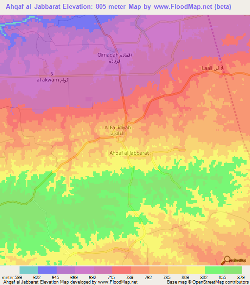 Ahqaf al Jabbarat,Libya Elevation Map