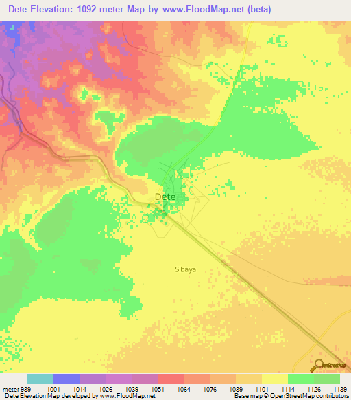 Dete,Zimbabwe Elevation Map