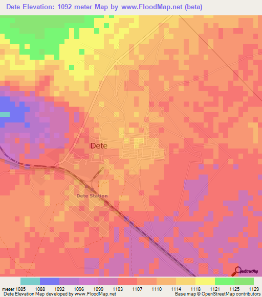 Dete,Zimbabwe Elevation Map