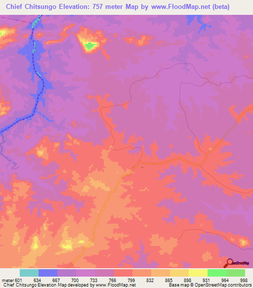 Chief Chitsungo,Zimbabwe Elevation Map