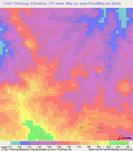 Chief Chitsungo,Zimbabwe Elevation Map