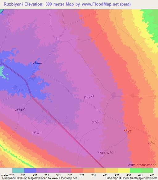 Ruzbiyani,Iraq Elevation Map