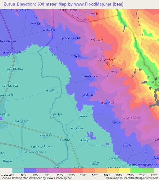 Zurun,Iraq Elevation Map