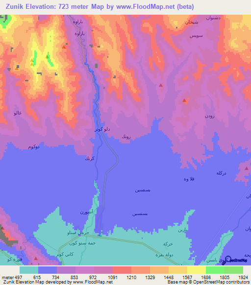 Zunik,Iraq Elevation Map