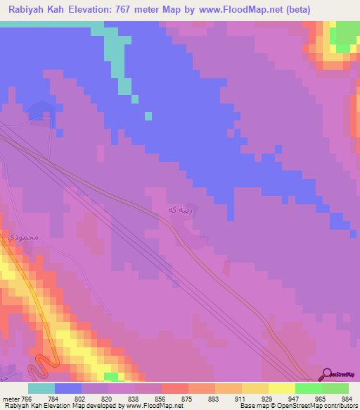 Rabiyah Kah,Iraq Elevation Map