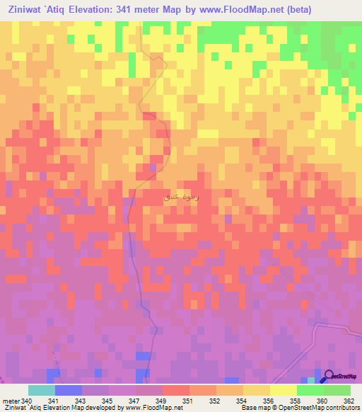 Ziniwat `Atiq,Iraq Elevation Map