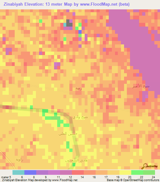 Zinabiyah,Iraq Elevation Map