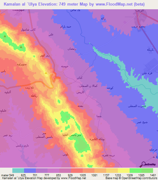 Kamalan al `Ulya,Iraq Elevation Map