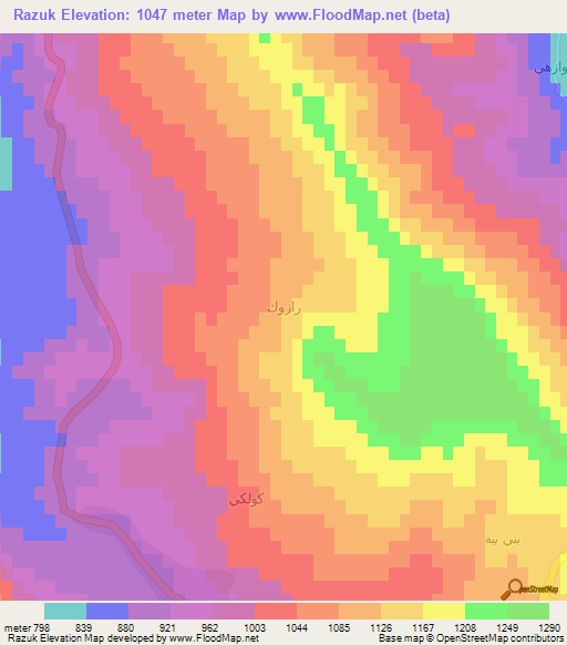 Razuk,Iraq Elevation Map