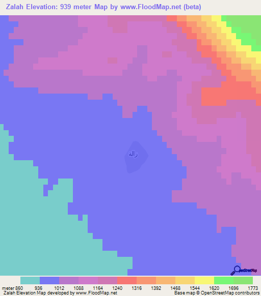 Zalah,Iraq Elevation Map