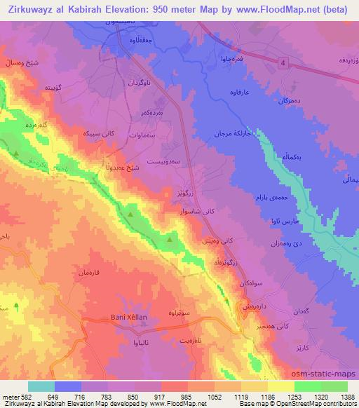 Zirkuwayz al Kabirah,Iraq Elevation Map