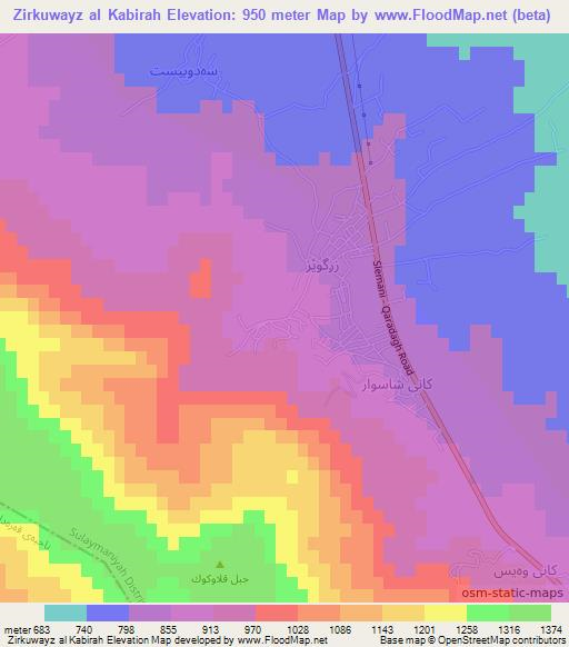 Zirkuwayz al Kabirah,Iraq Elevation Map