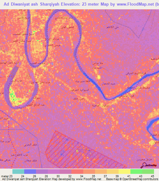 Ad Diwaniyat ash Sharqiyah,Iraq Elevation Map