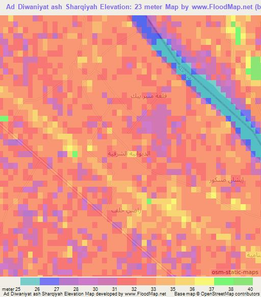 Ad Diwaniyat ash Sharqiyah,Iraq Elevation Map