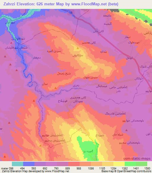 Zahrzi,Iraq Elevation Map