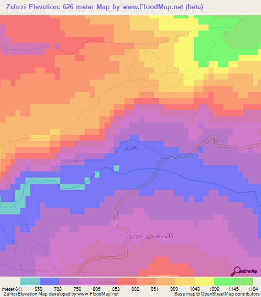 Zahrzi,Iraq Elevation Map