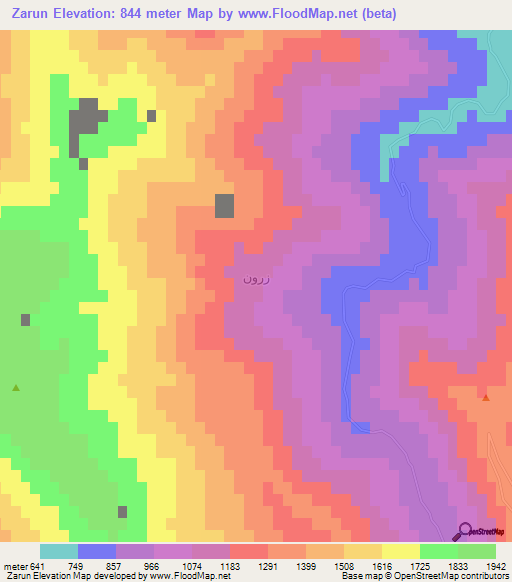 Zarun,Iraq Elevation Map