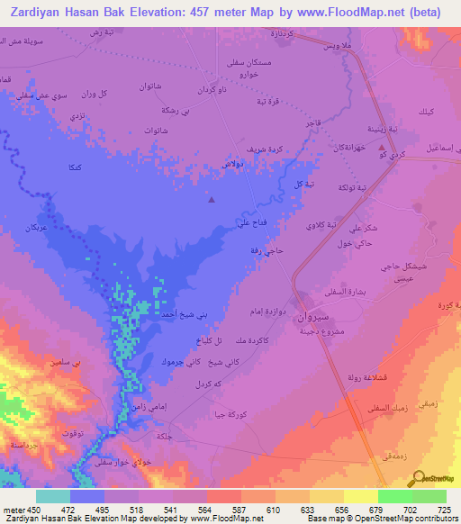 Zardiyan Hasan Bak,Iraq Elevation Map