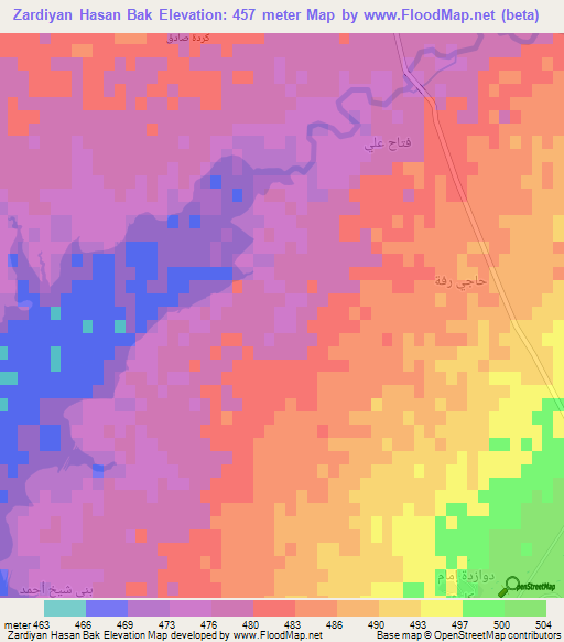 Zardiyan Hasan Bak,Iraq Elevation Map