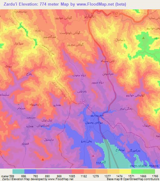 Zardu'i,Iraq Elevation Map