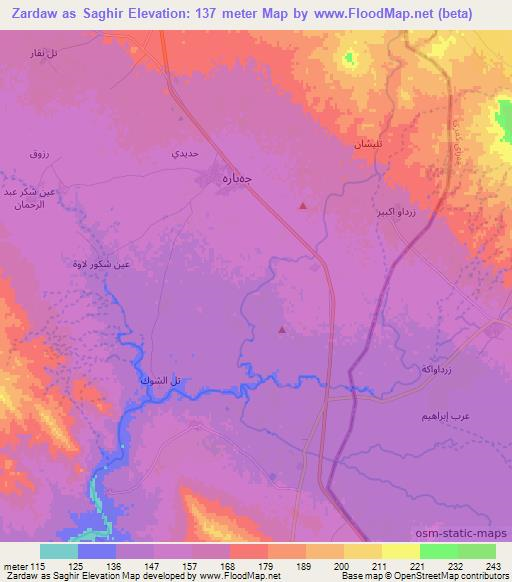 Zardaw as Saghir,Iraq Elevation Map